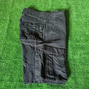 Matchstick Relaxed Fit Hand Cut Off Black Twill Heavy Duty Cargo Shorts Size 29